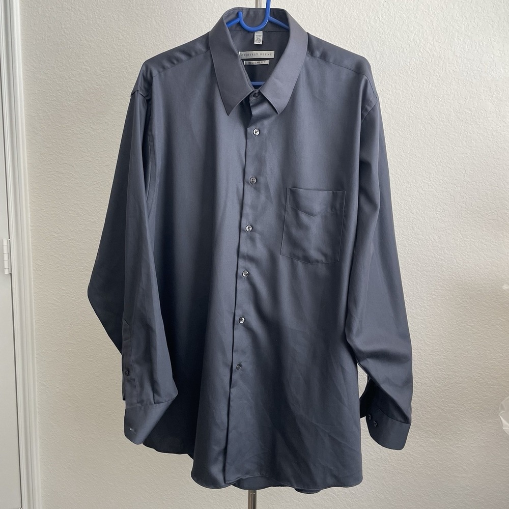 Geoffrey Beene Mens Dress Shirt 17 1/2 34/35 Regular Fit Wrinkle Free Gray